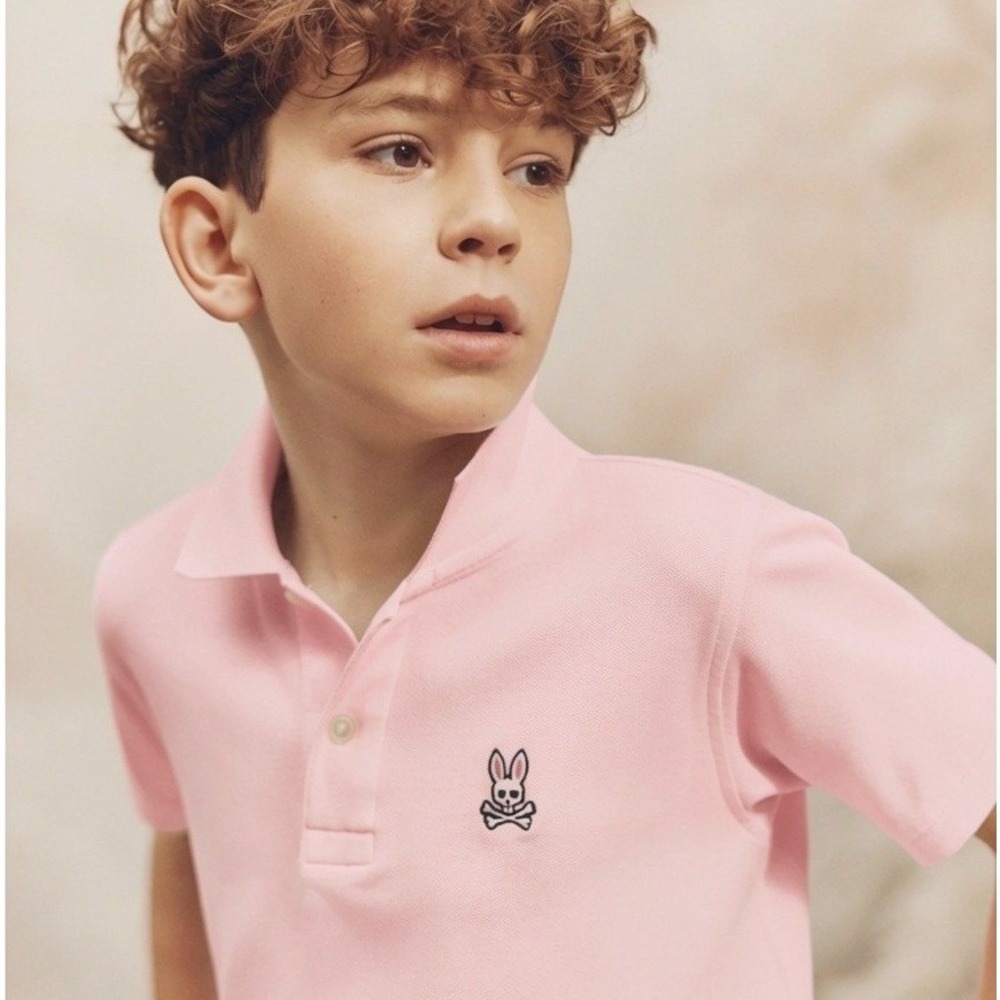 PSYCHO BUNNY Kids Classic Pique Polo Shirt Pink Pima Cotton Size M 10-12 NWOT